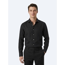 Kip Siyah Regular Fit Uzun Dokuma Casual Pamuk Karışımlı Gömlek