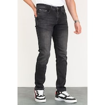 Erkek Taşlamalı Siyah Slim Fit Esnek Likralı Denim Jeans Kot Pan (524238360) Siyah