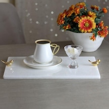 Akayev Mermer Beyaz 30x20 Cm Altın Kuş Sunum Tabağı