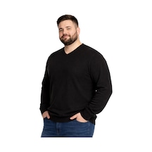 Battalmoda Erkek Büyük Beden Siyah V Yaka Triko Kazak 3xl-4xl-5xl-6xl