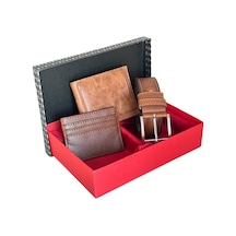Premium Serisi Özel Kutulu Lüks Deri Yatay Cüzdan Kemer Ve Kartlık Erkek Seti Çok Renkli