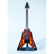 El Yapımı 1/4 Ölçek Minyatür Elektro Gitar Esp Flying V Flames