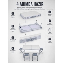 Lb Valiz Tipi Katlanabilir Piknik Masası 4 Tabureli Taşınabilir Kamp Masası Çok Renkli
