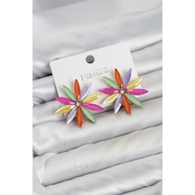 Karışık Renk Kristal Taşlı Lotus Model Kadın Küpe