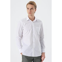İmza Beyaz Uzun Kollu Filafil Sert Yaka Cepli Pamuklu Basic Comfort Fit Gömlek 1004240002-beyaz Beyaz