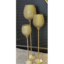 Zmr-16000 Zmr-16001 Zmr-16002 3 Lü Metal Dekoratif Vazo Seti 78x78x58 Cm Modern Şık Salon Vazo Altın
