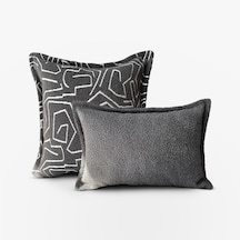 "metric & Grey" Dokulu Desenli Kırlent Kılıfı Seti Gri - Beyaz