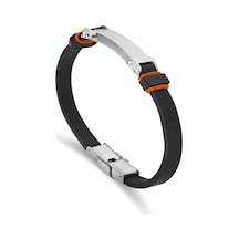 Ars076 Erkek Deri Çelik Bileklik Siyah