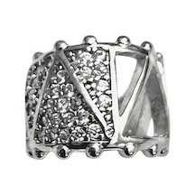 Earcuff Sıkıştırmalı Çelik Kıkırdak Küpe Üçgen Desenli Zirkon Taşlı Gümüş Renk