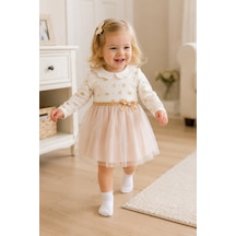 Babyhola Tül Etekli Kız Bebek Elbise Gold Varak Detaylı 15404 Sarı