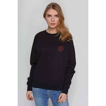 Him Heartagram Baskılı Siyah Kadın Sweashirt