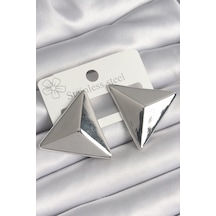 Pirinç Gümüş Renk 3d Üçgen Model Kadın Küpe Altın