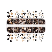 Siyah Ve Gold Tırnak Süsleme Folyo Pulları Karışık Dizayn Kelebek Kalp Tavşan Yıldızlar Nail Art
