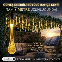 7 Metre Solar Damla Led Aydınlatma - Güneş Enerjili Dekoratif Bahçe Ve Balkon Işığı Çok Renkli