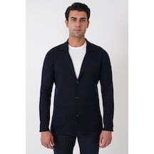 Comfort Fit Esnek Yünlü Düğmeli Lacivert Triko Ceket 05