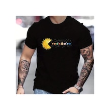 Caddemia Yaz Gevşek Ve Rahat Rahat Güneş Sistemi Gezegenleri Baskılı Yuvarlak Boy Siyah 2XL