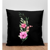 Bk Gift Çiçek Tasarımlı Siyah Kırlent Yastık, Arkadaşa Hediye, Ev Dekorasyonu, Ev Hediyesi-1