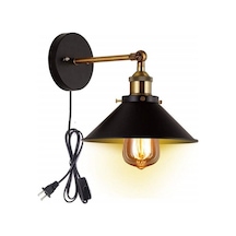 Riolight Retro Mafsallı Fişli Kablolu Metal Duvar Aplik Çap:22Cm Siyah