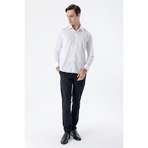 İmza Beyaz Uzun Kollu Sert Yaka Cepsiz Pamuklu Basic Slim Fit Dar Kesim Gömlek 1004240059-beyaz Beyaz