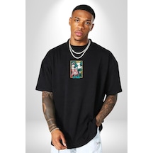 Spy X Family Anime Özel Tasarım Siyah Oversize Unisex Ön Orta Minimal Baskılı Tişört Siyah