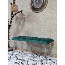 Zafir Metal Krom Tel Ayaklı 100 Cm Puf Bench - Puf - Bench - Oturak - Mutfak Oturağı - Antre Oturağı Yeşil