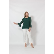 Moda Berray 3119p Petrol Kolu Valon ve Bağcık Detaylı Bluz Açık Haki