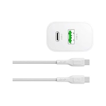 Bolt Duo 20w Usb-a Ve Type-c Çift Portlu Hızlı Şarj Aleti, Type-c Kablo Ve Adaptör Seti, Beyaz