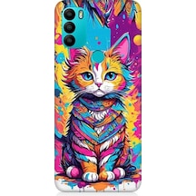 General Mobile Gm 21 Plus Uyumlu Renkli Sevimli Kedi Desenli Silikon Kılıf