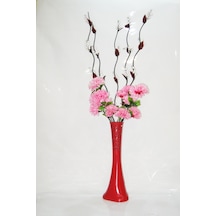 60 Cm Desenli Kırmızı Vazo Çiçekler