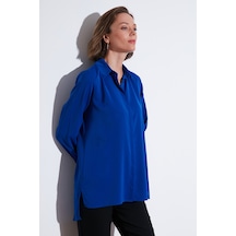 Lela Regular Fit Önü Kısa Arkası Uzun Düz Bayan Gömlek 611Go020 Saks