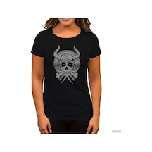 Vikings Rollo Thor Skull Siyah Kadın Tişört Siyah