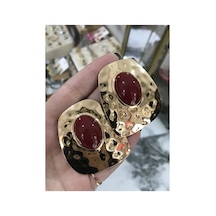 Gold Ezme Model Bordo Detaylı Zarif Küpe Altın