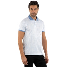 Hscstore Erkek Polo Yakalı Desenli Beyaz/ A.mavi Tişört- 6307-beyaz/ A.ma