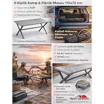 Ankabey06 Yerli 6 Kişilik Katlanabilir Kamp Masası 110x72 Cm Alüminyum Ayaklı Galvaniz Sac 55 Kg Taşıma Taşıma Çantalı Gri