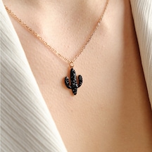 Lekka Design Siyah Zirkon Taşlı Kaktüs Kararmaz Çelik Kadın Kolye Çelik