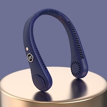 Hangfox Navy Renkli Dijital Göstergeli Ellerden Bağımsız Boyun Fanı - Sürekli Soğutma, Usb Şarjlı, Sessiz Çalışma, Spor Ve Günlük Kullanım