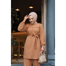 Fırfır Detaylı Tesettür Camel Takım Camel