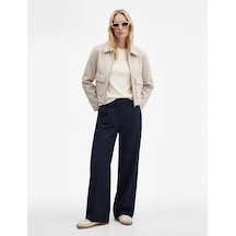 Koton Regular Fit Uzun Kollu Cepli Fermuarlı Crop Kaşe Ceket Ekru 6wak20446ew Ekru