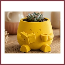 Storeşahin 3d Baskı Kitap Okuyan Saksı - Kupa Tutan Sevimli Saksı-sarı Shn0720