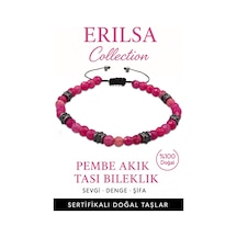 Sertifikalı Fasetli Terahertz - Pembe Akik Taşı Bileklik - İnce M Çok Renkli