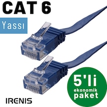 Irenis CAT6 Kablo Yassı Ethernet Network LAN Ağ Kablosu, 10 M-Siyah 5 Adet