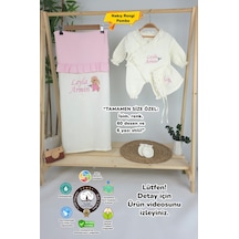 Gros Shop Müslin Yeni Doğan 4katlı Organik %100pamuk Kişiye Özgü Nakışlı Hastane Çıkış Seti-tavşan Model-1 Ekru-2