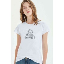 The Frog Kurbağa Kermit Baskılı Beyaz Kadın Tshirt