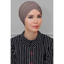 Hürrem Bone Vizon Pratik Hazır Geçmeli Tesettür Bone Sandy Kumaş Üç Çapraz 18 Vizon