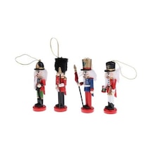 Lijinxu Ahşap Fındıkkıran Heykelcik Kukla Dekorasyonu 4'lü Kırmızı