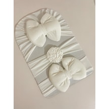 Masalbaby Kız Bebek Bone Seti / Kız Bebek Saç Bandı Seti / Kız Bebek Toka Beyaz