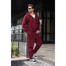 Madmext Bordo Çift Fermuarlı Kapüşonlu Eşofman Takımı E7345 Bordo