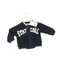 Erkek Bebek Stay Cool Baskılı Triko Bantlı Fermuarlı Hırka-13589 Siyah
