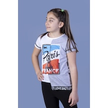 Toontoy Kids Toontoy Kız Çocuk Paris Baskılı Şeritli Tişört Sarı