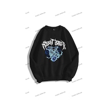 Tarzsokak Y2k Unisex Heart Break Bisiklet Yaka Sweatshirt Hoodie Kod 1783 Siyah